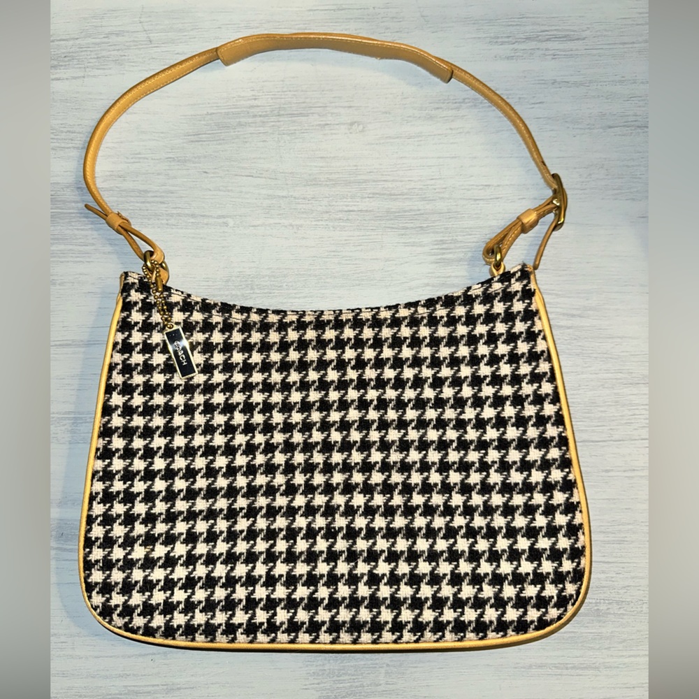 COACH Houndstooth Shoulder Bag with Tan Strap